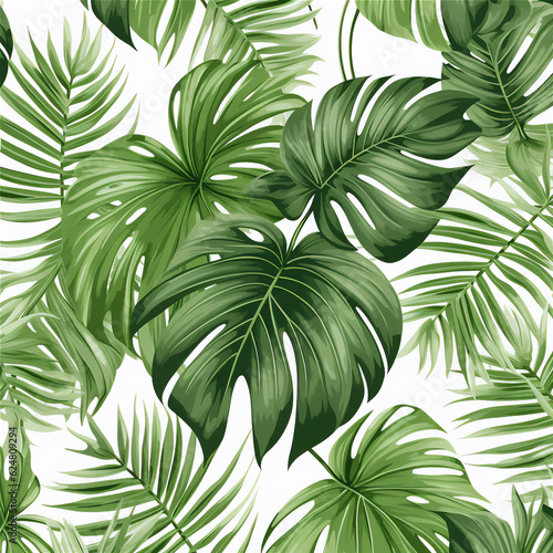 Tropical leaves pattern isolated white  create using generative AI tools