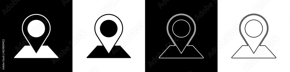 Set Location icon isolated on black and white background. World or Earth sign. Vector Set Location icon isolated on black and white background. World or Earth sign. Vector