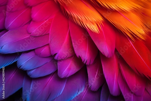 Macro photograph capturing the exquisite purple feathers of a macaw. Detailed and captivating beauty. Generative AI