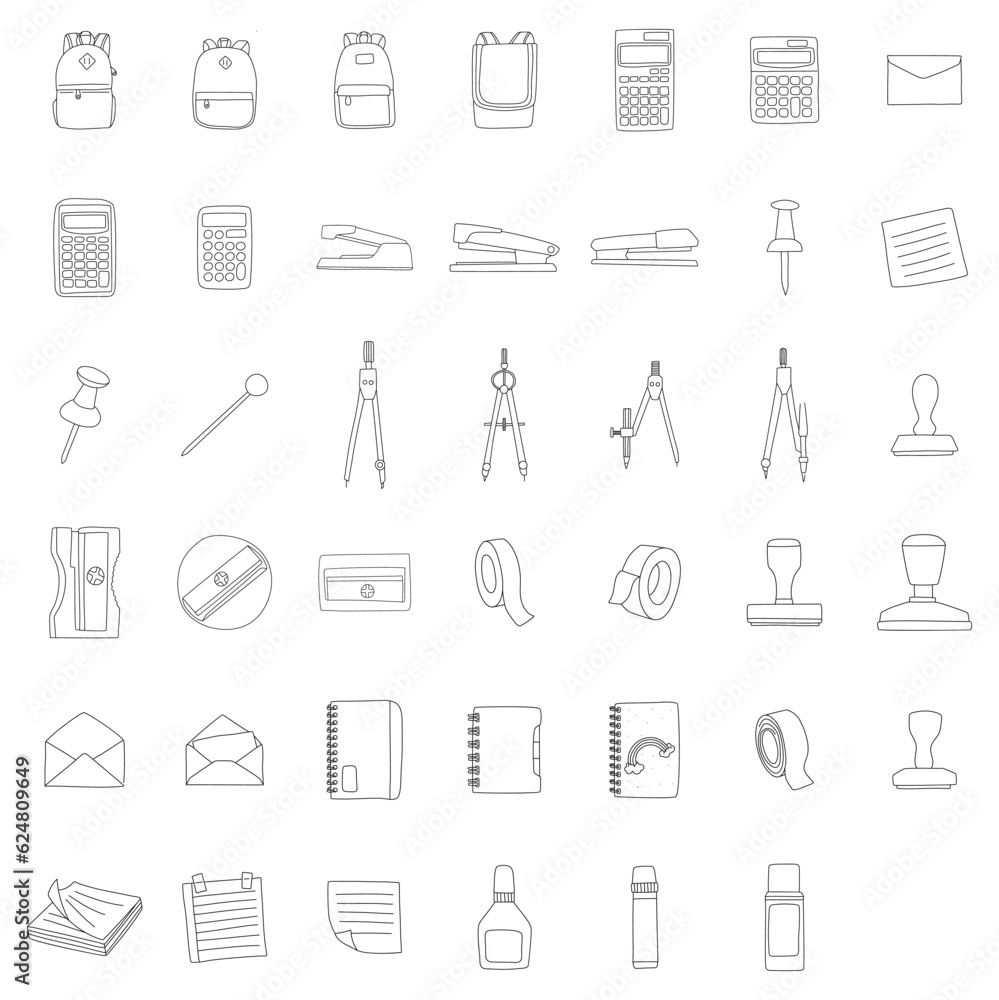 Set of style stationary doodles line art
Set of style stationary doodles line art
