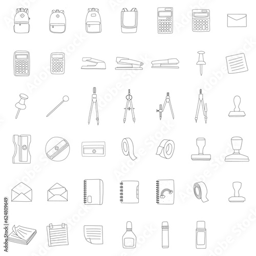 Set of style stationary doodles line art
