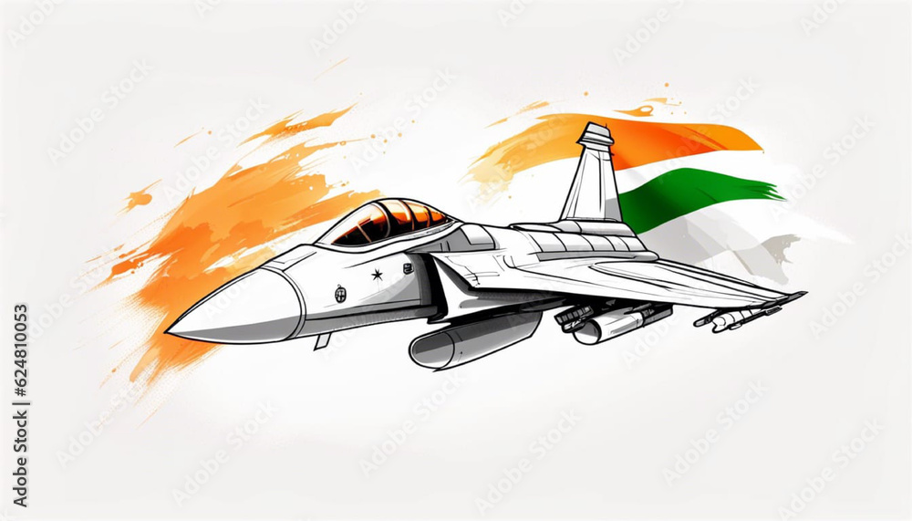 Fototapeta premium India flag with fighter jet design for Independence day celebration background