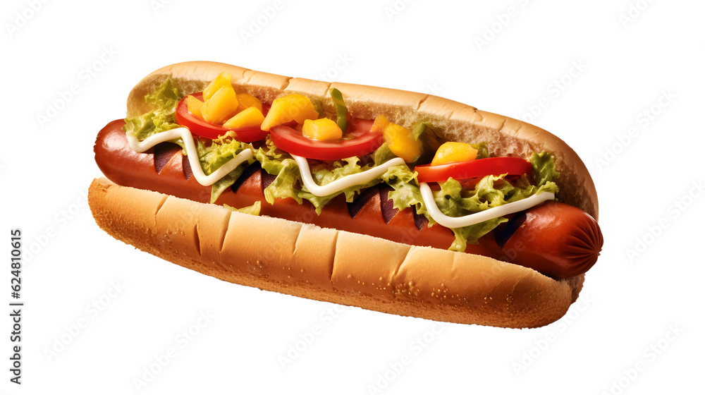 a delicious Hotdog with ketchup and mustard a delicious Hotdog with ketchup and mustard