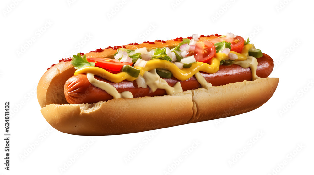 a delicious Hotdog with ketchup and mustard a delicious Hotdog with ketchup and mustard
