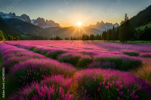 lavender field in the morning generated Ai