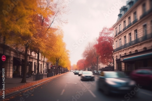 Autumn street with dry leaves. Generative AI