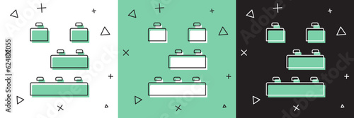 Set Toy building block bricks for children icon isolated on white and green, black background. Vector