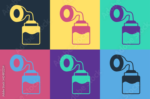 Pop art Breast pump icon isolated on color background. Vector