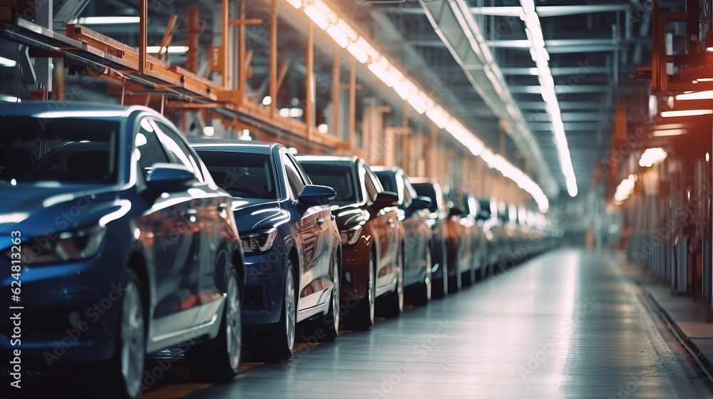 Mass production assembly line of modern cars Mass production assembly line of modern cars