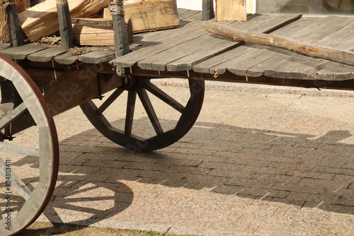 Vintage, wooden cart, handmade brown in the village