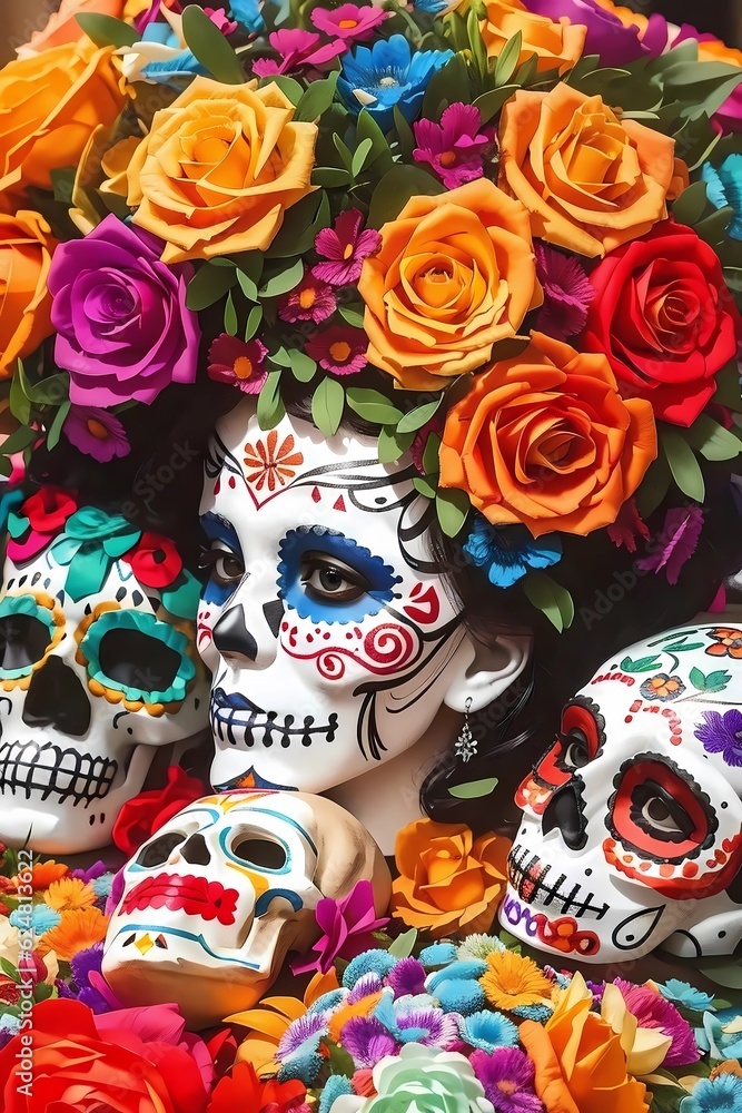 holy death girl skull with flowers on her head holy death girl skull with flowers on her head