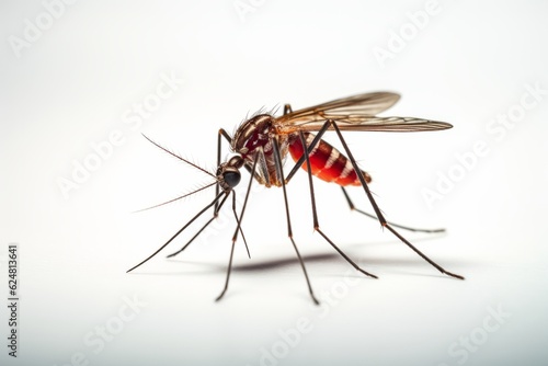 Detailed mosquito fly closeup on white isolated background. Generative AI photo