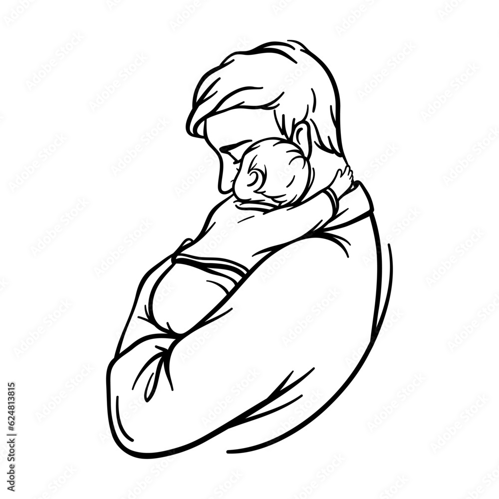 Obraz premium Father with baby. Happy fathers day. Vector illustration.