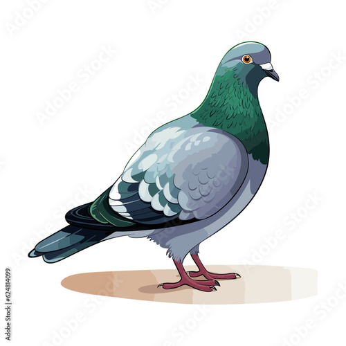 Pigeon bird stay. Flat cartoon character design. Colorful bird icon. Cute pigeon template. Vector illustration isolated on white background.