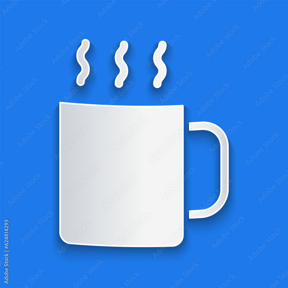 Paper cut Cup of tea icon isolated on blue background. Paper art style. Vector Paper cut Cup of tea icon isolated on blue background. Paper art style. Vector