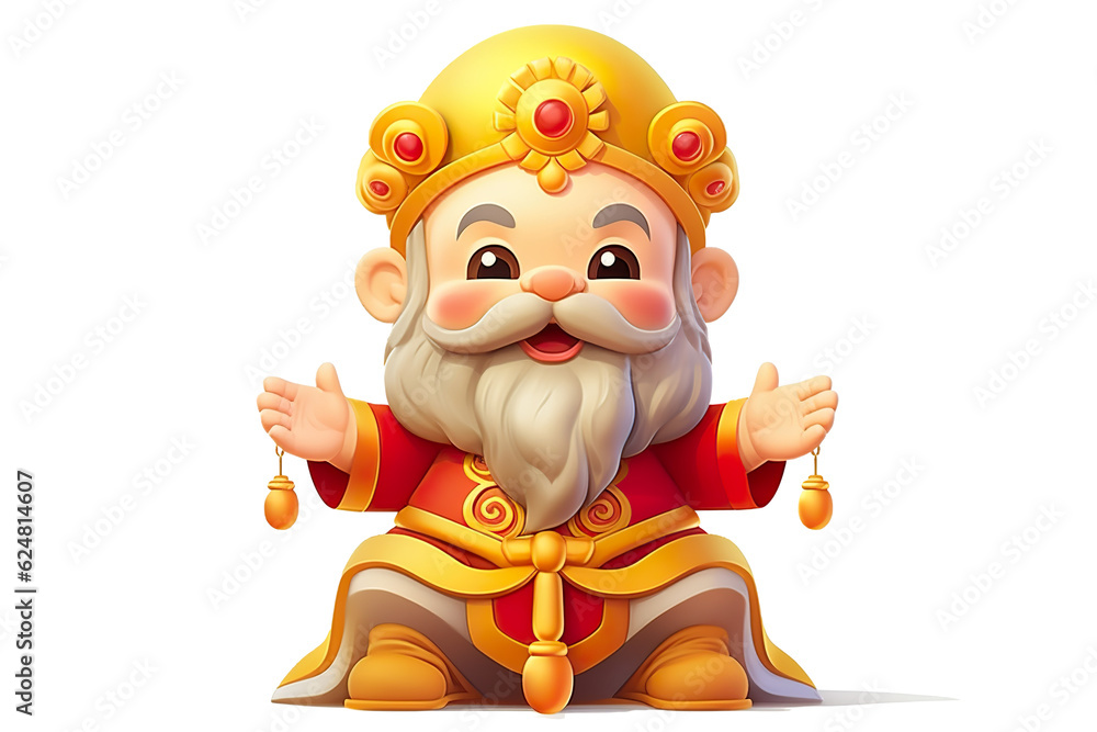 Fototapeta premium cute Chinese new year God of fortune smiling, white isolated background,cartoon style PNG