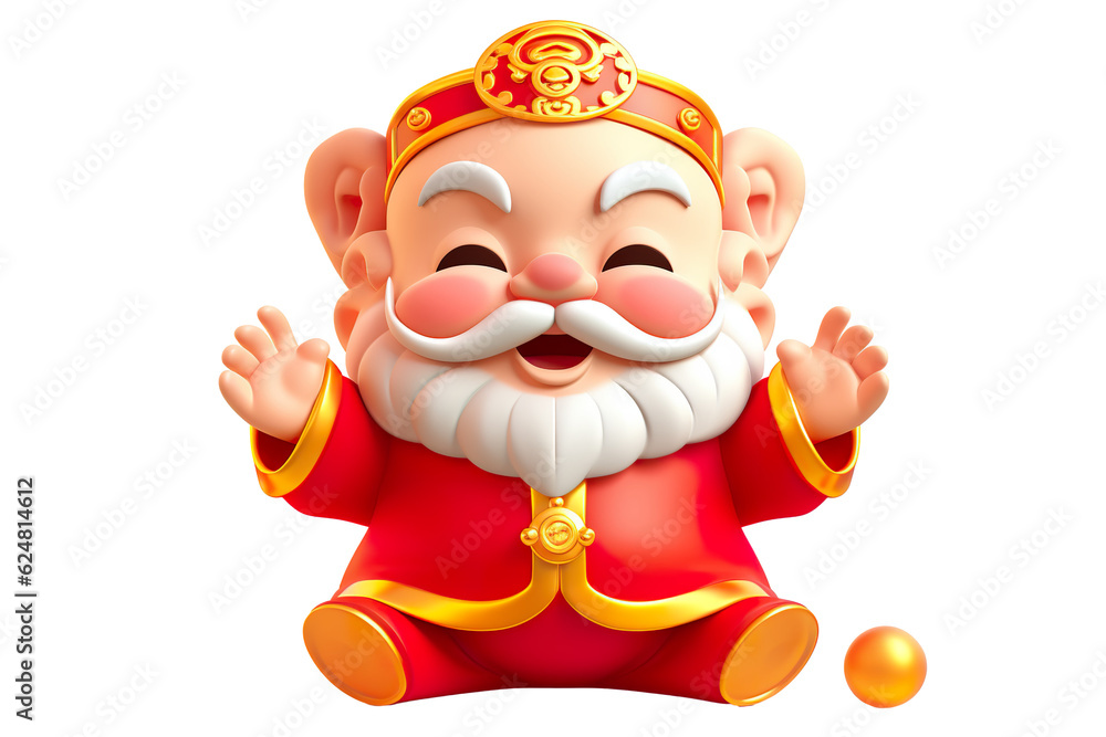 cute Chinese new year God of fortune smiling, white isolated background,cartoon style PNG cute Chinese new year God of fortune smiling, white isolated background,cartoon style PNG