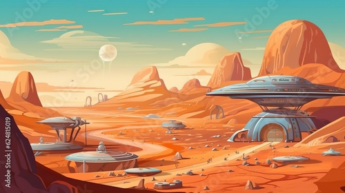 Background interplanetary station and spaceships. The vastness of space with an imaginative illustration of interplanetary ships showcased in a dynamic banner design. Generative AI.