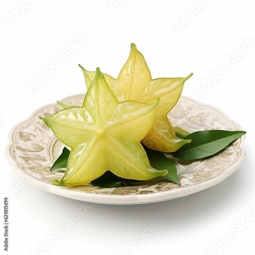 Juicy delicious carambola lies on beautiful plate, Ai generated