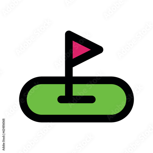 Illustration vector graphic icon of Golf Field. Filled Line Style Icon. Sport Themed Icon. Vector illustration isolated on white background. Perfect for website or application design.