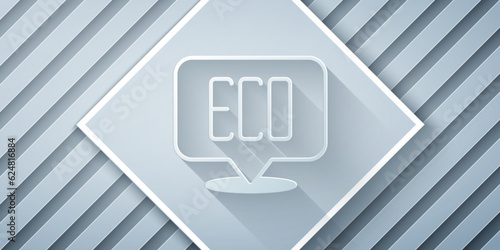 Paper cut Leaf Eco symbol icon isolated on grey background. Banner, label, tag, logo, sticker for eco green. Paper art style. Vector