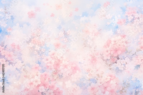 Fototapeta Naklejka Na Ścianę i Meble -  Colorful Blue And Pink Flower Watercolor Pattern Background. Wallpaper. Valentine's Day Banner. Abstract. Winter. Christmas. Generative AI