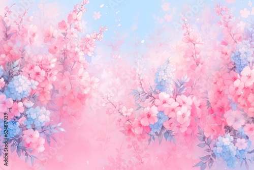 Colorful Blue And Pink Flower Watercolor Pattern Background. Wallpaper. Valentine s Day Banner. Abstract. Winter. Christmas. Generative AI