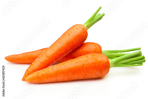 Three carrot vegetables isolated on white background