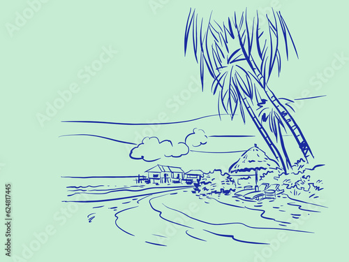 hand drawn illustration of resort and beach vector for illustration decoration background