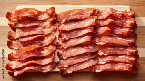 Crispy bacon on a table, still life food.