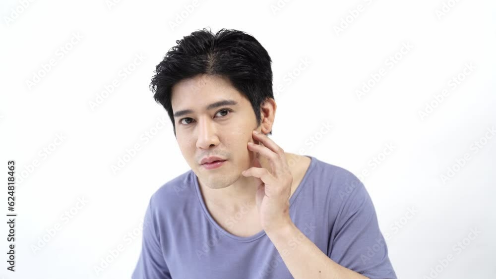 handsome young asian man on white background, Face care, Facial treatment, Cosmetology, beauty and spa, Asian men portrait. handsome young asian man on white background, Face care, Facial treatment, Cosmetology, beauty and spa, Asian men portrait.