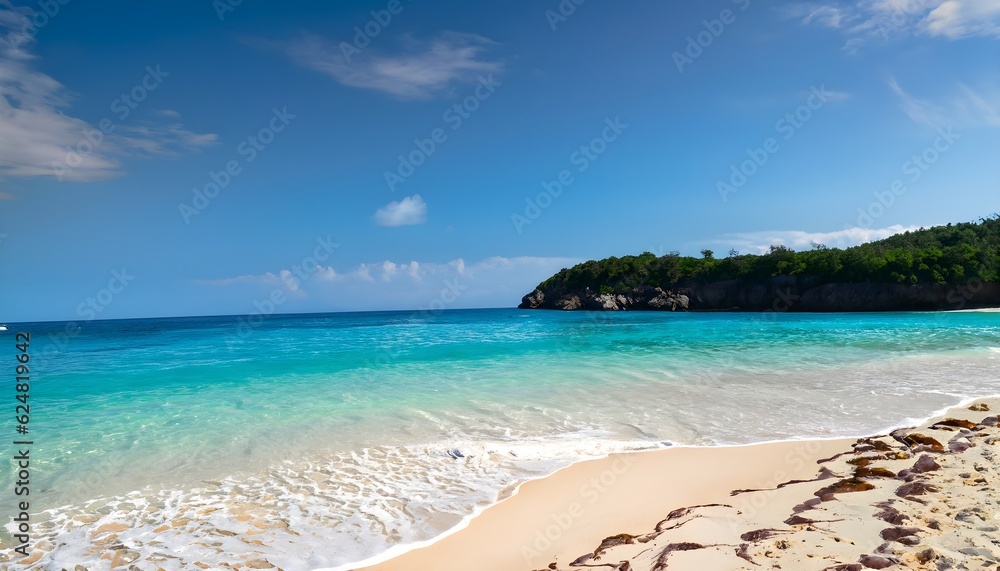 A serene and secluded beach with pristine white sand and crystal-clear turquoise waters - Generative AI A serene and secluded beach with pristine white sand and crystal-clear turquoise waters - Generative AI