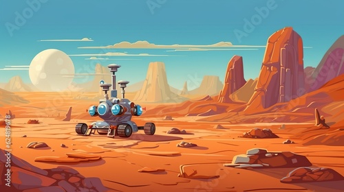 Background mars rovers and planetary exploration. The mysteries of Mars alongside the intrepid Mars rovers in an illustration adorned with backgrounds and banner. Generative AI.