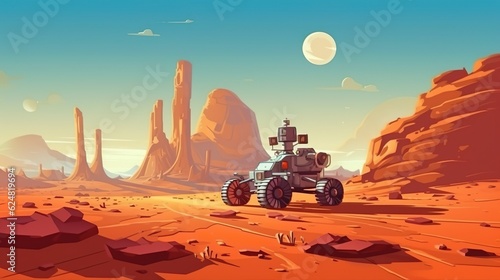 Background mars rovers and planetary exploration. The wonders of space through an illustration featuring Mars rovers and planetary exploration. Generative AI.