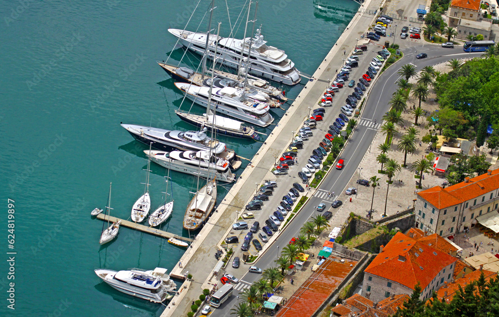 Bird eye view of sea Port of Kotor, Montenegro