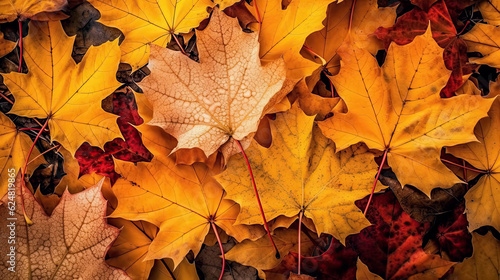 orange fallen maple leaves in autumn. Generative AI