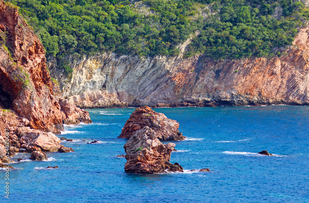 Rocky seacoast landscape. Adriatic sea, Montenegro