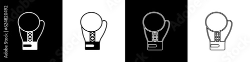 Set Boxing glove icon isolated on black and white background. Vector