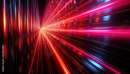 Red neon speed light lines background. Fiber optic Technology. Abstract futuristic wallpaper. banner. Illustration. Generative AI