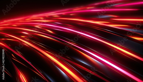 Red neon speed light lines background. Fiber optic Technology. Abstract futuristic wallpaper. banner. Illustration. Generative AI