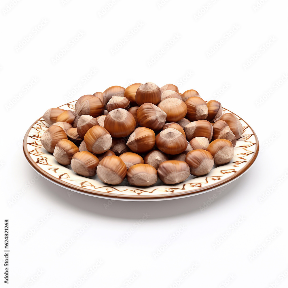 Fototapeta premium delicious nut hazelnut lies on beautiful plate, Ai generated