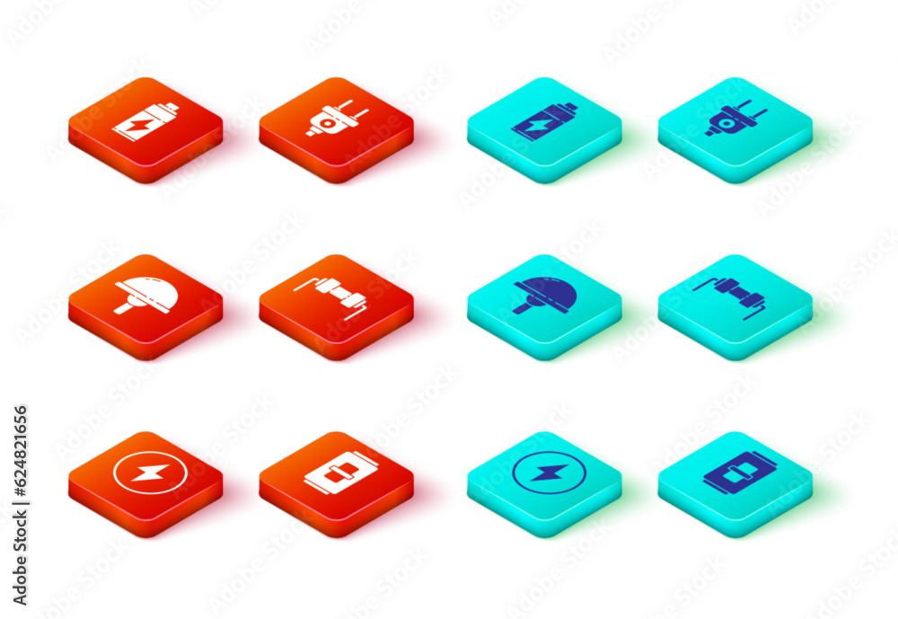 Set Lightning bolt, Electric light switch, emitting diode, Resistor electricity, plug and Battery icon. Vector Set Lightning bolt, Electric light switch, emitting diode, Resistor electricity, plug and Battery icon. Vector