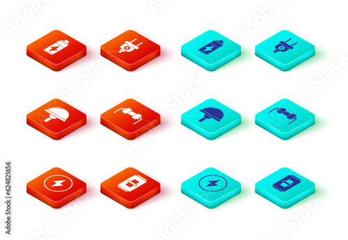 Set Lightning bolt, Electric light switch, emitting diode, Resistor electricity, plug and Battery icon. Vector