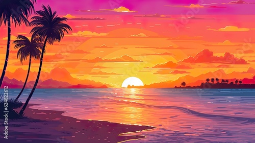 Abstract background sunset on the beach. The tranquil ambience of a beach sunset serves as the perfect background for illustration. Generative AI.