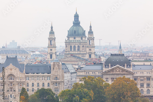 Large church cupola and Budapest cityscape