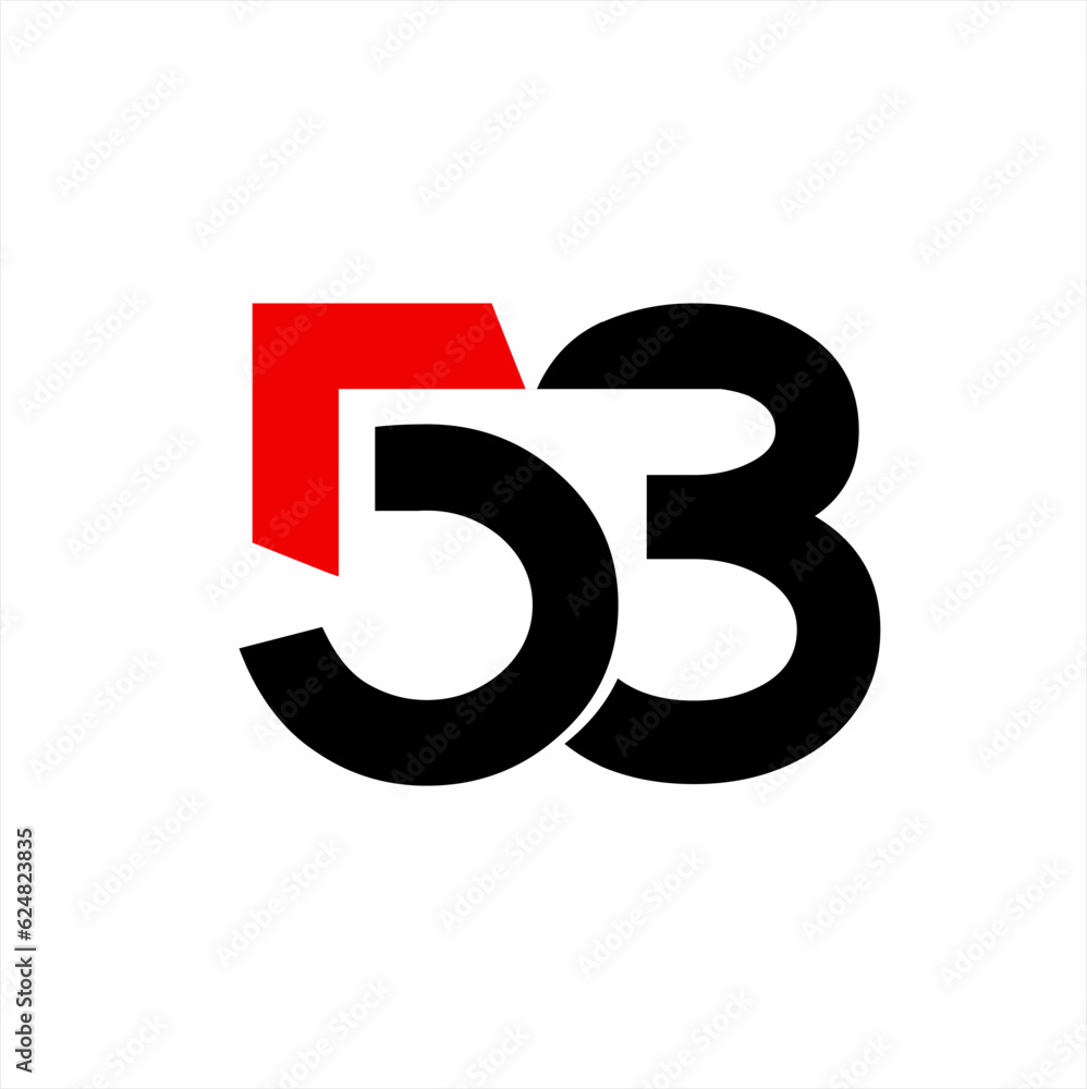 Number 53 vector logo design with circular arrow on number 5. Number 53 vector logo design with circular arrow on number 5.