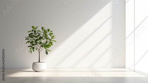 A potted plant sitting in a white room. Generative AI.