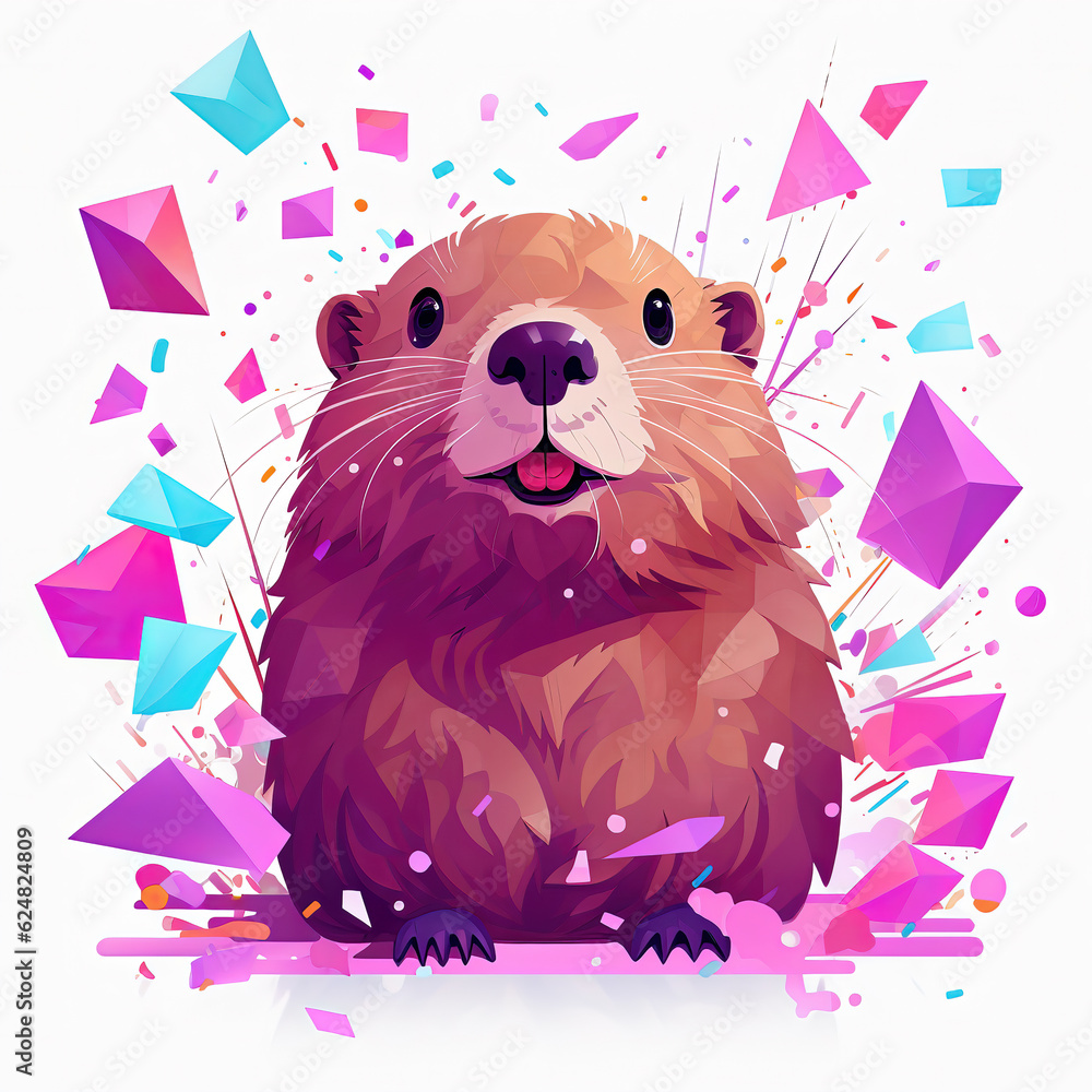 cute cartoon beaver with confetti sprinkles, a low poly illustration ...
