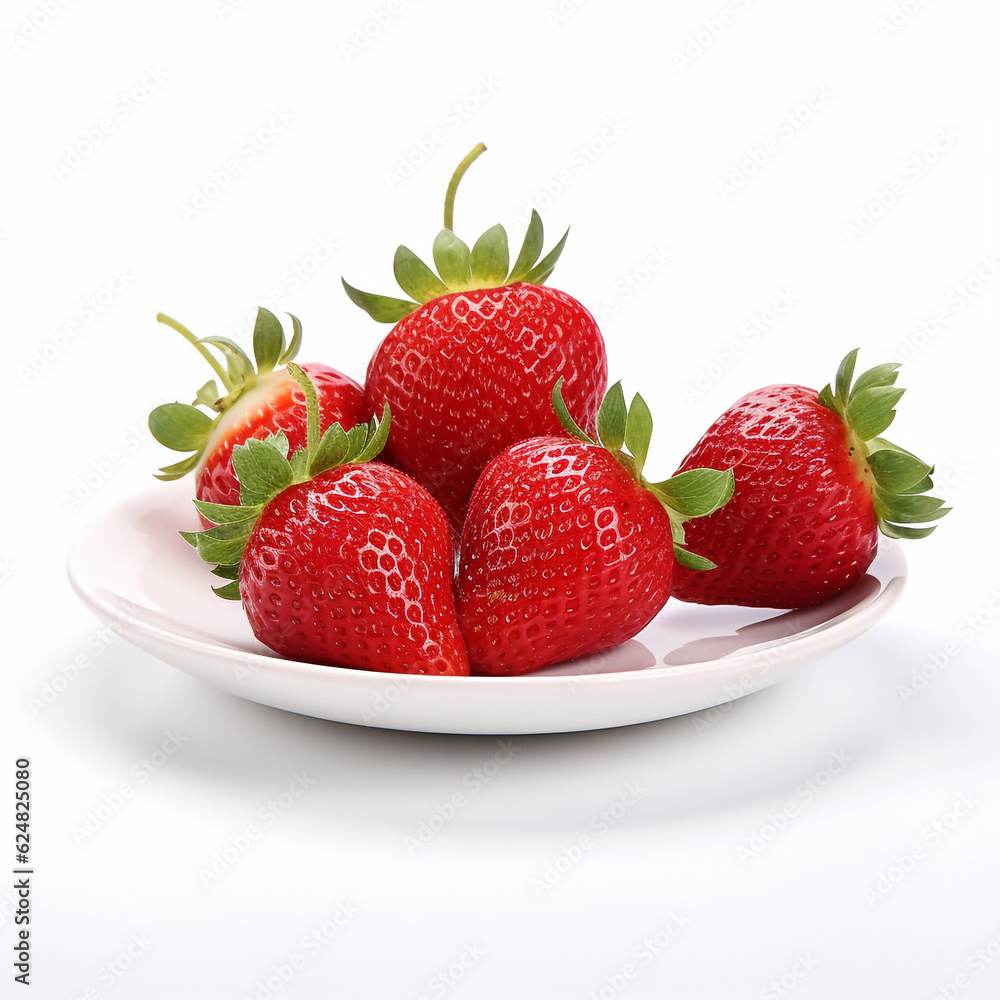 Juicy delicious strawberry lies on beautiful plate, Ai generated Juicy delicious strawberry lies on beautiful plate, Ai generated