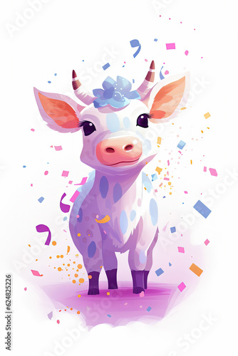 cute cartoon cow with confetti sprinkles  a low poly illustration  adorable character  mascot  concept  digital art
